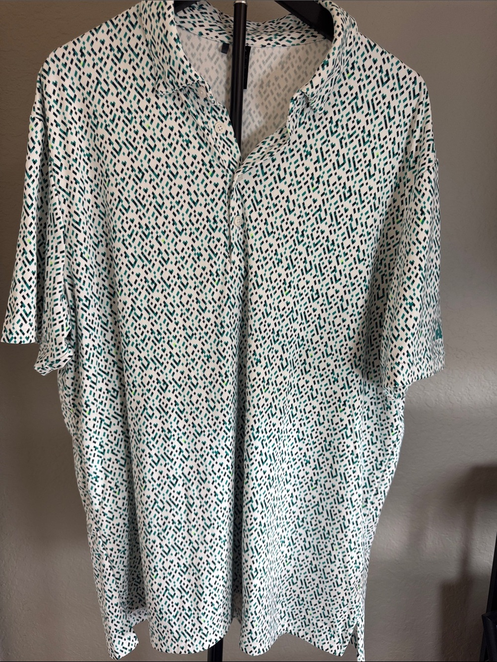 adidas White Polo with Teal Dash Print